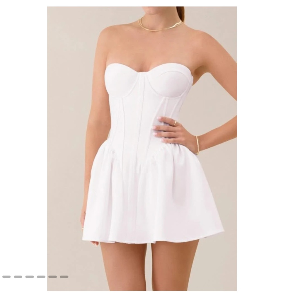 WHITE STRAPLESS CORSET COTTON POPLIN A-LINE MINI DRESS